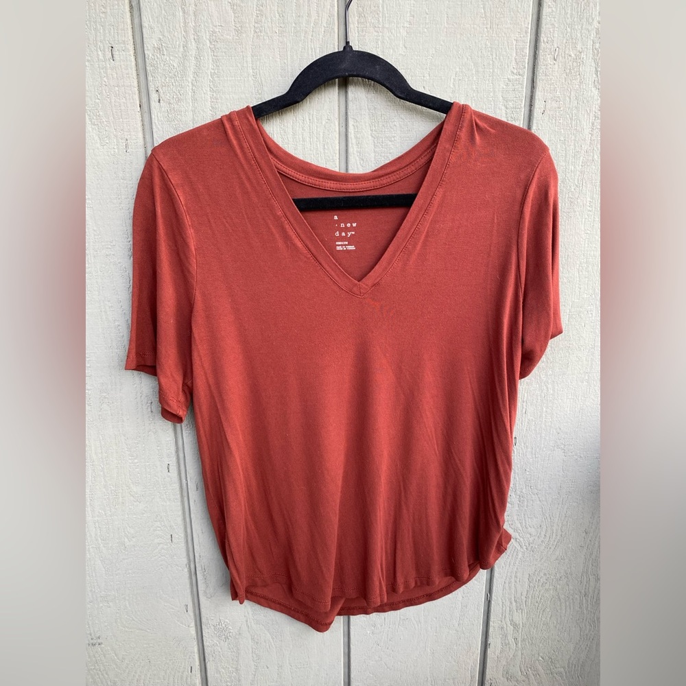 A New Day Maroon V-Neck Tee